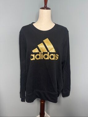 adidas Women’s Black Crewneck Metallic Logo Sweatshirt Sz XL